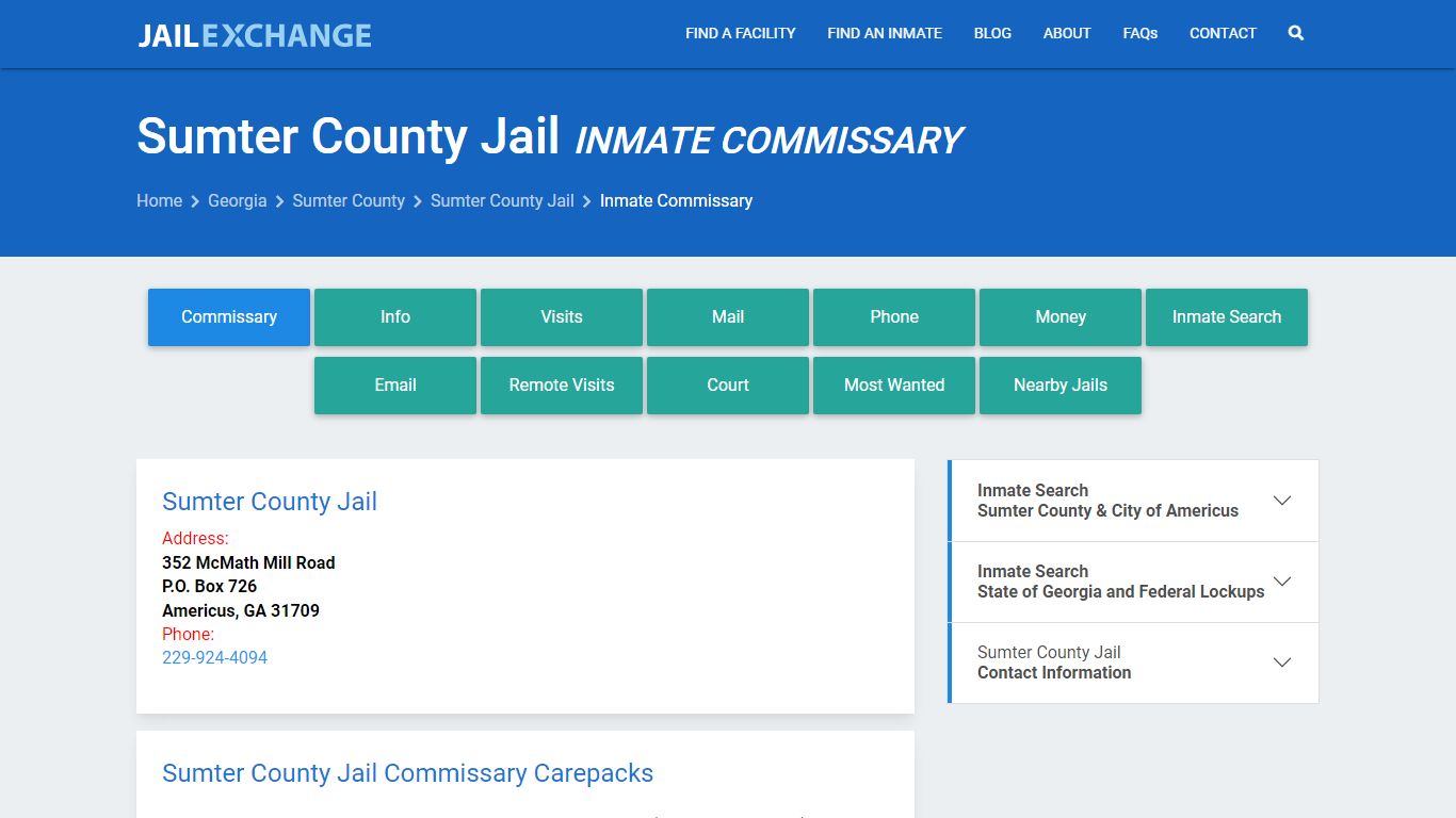 Inmate Commissary, Care Packs - Sumter County Jail, GA